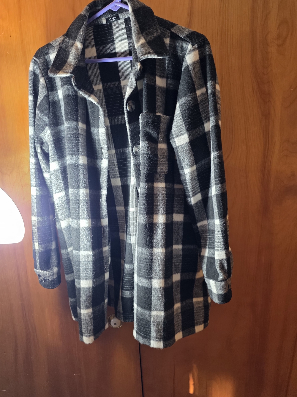 Studio Black & White Plaid Button-Up Coat